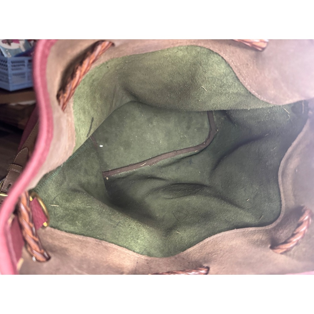 Dooney & Bourke Vintage All Weather Leather Drawstring Bucket Bag Green Tan - Picture 5 of 8